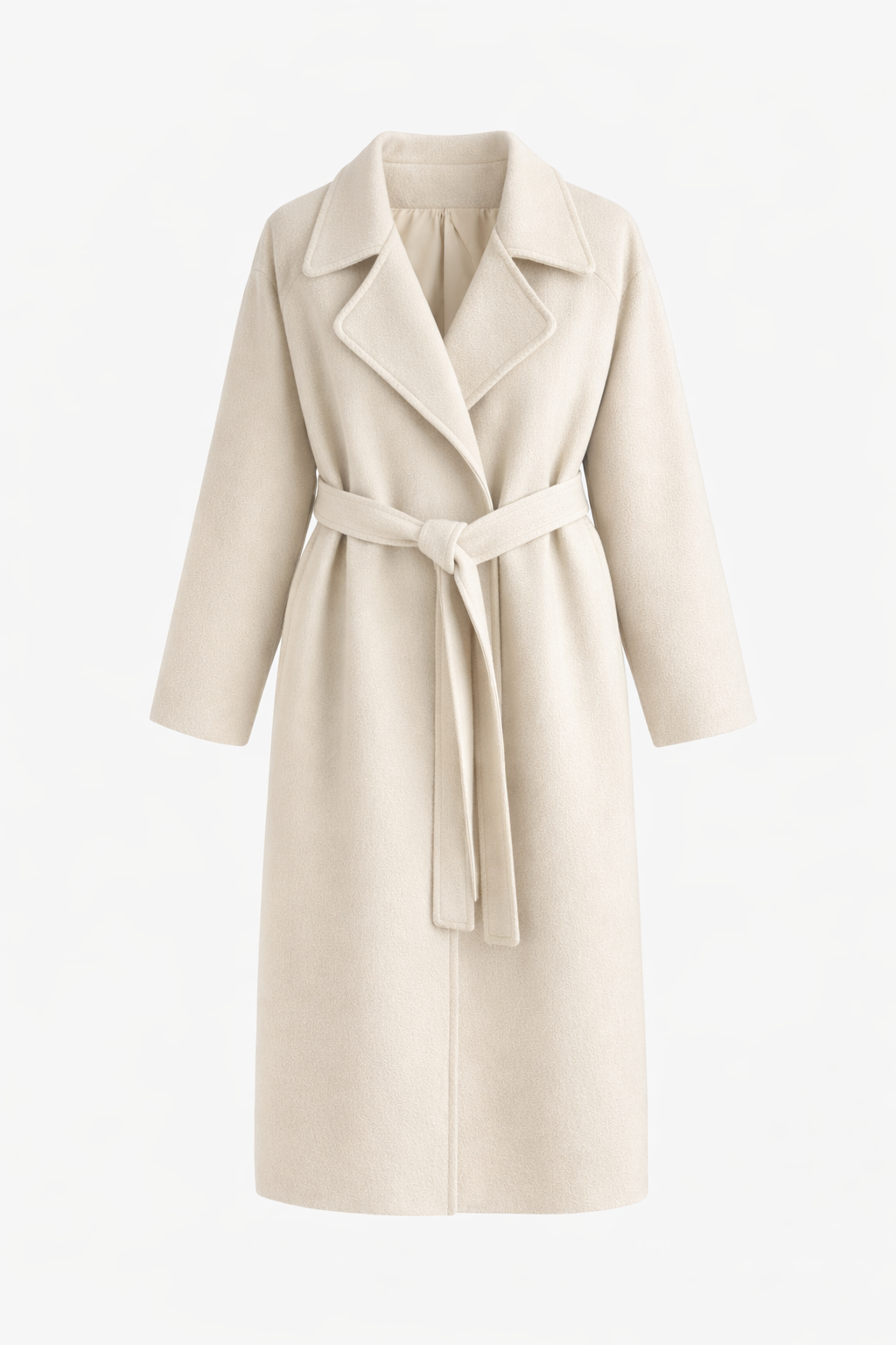 Manteau long femme coupe droite ceinturée, col à revers d'automne-hiver