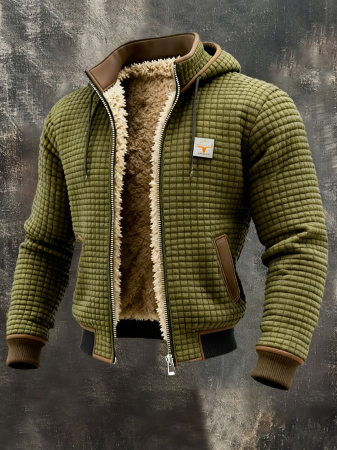 Veste homme outdoor capuche doublée zippée chaude — Vert