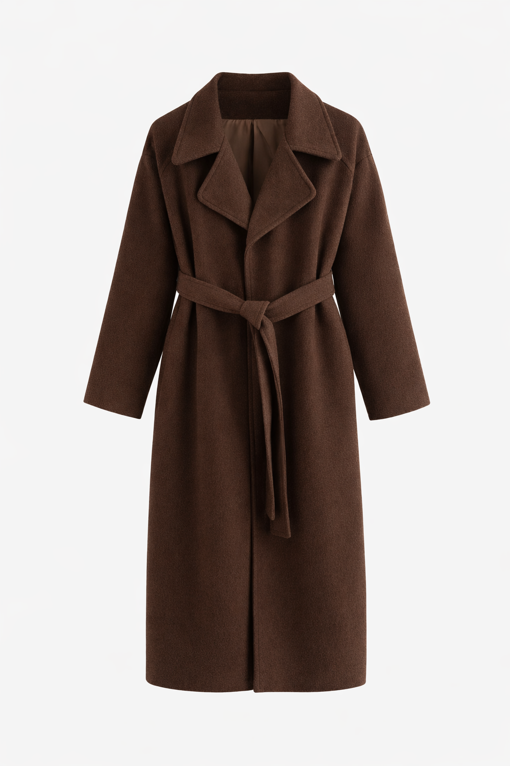 Manteau long femme coupe droite ceinturée, col à revers d'automne-hiver