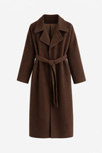Manteau long femme coupe droite ceinturée, col à revers d'automne-hiver