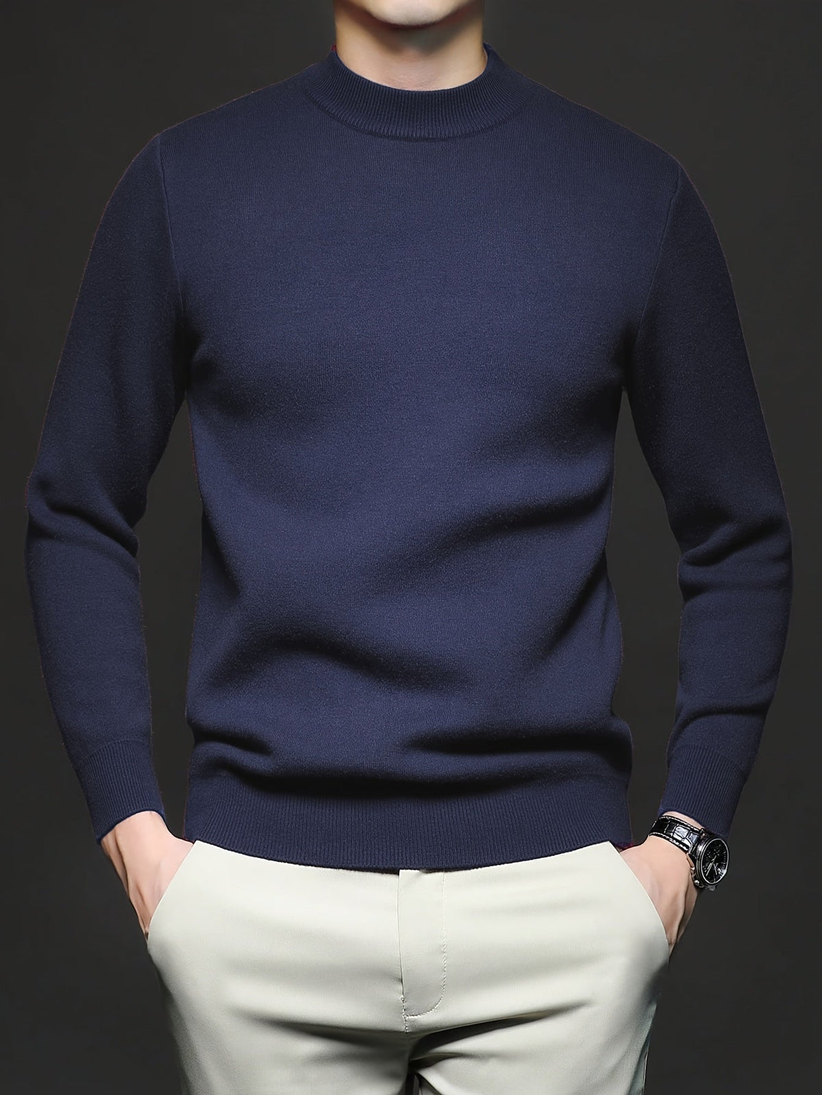 Pull à col roulé homme maille douce hiver — Bleu vif