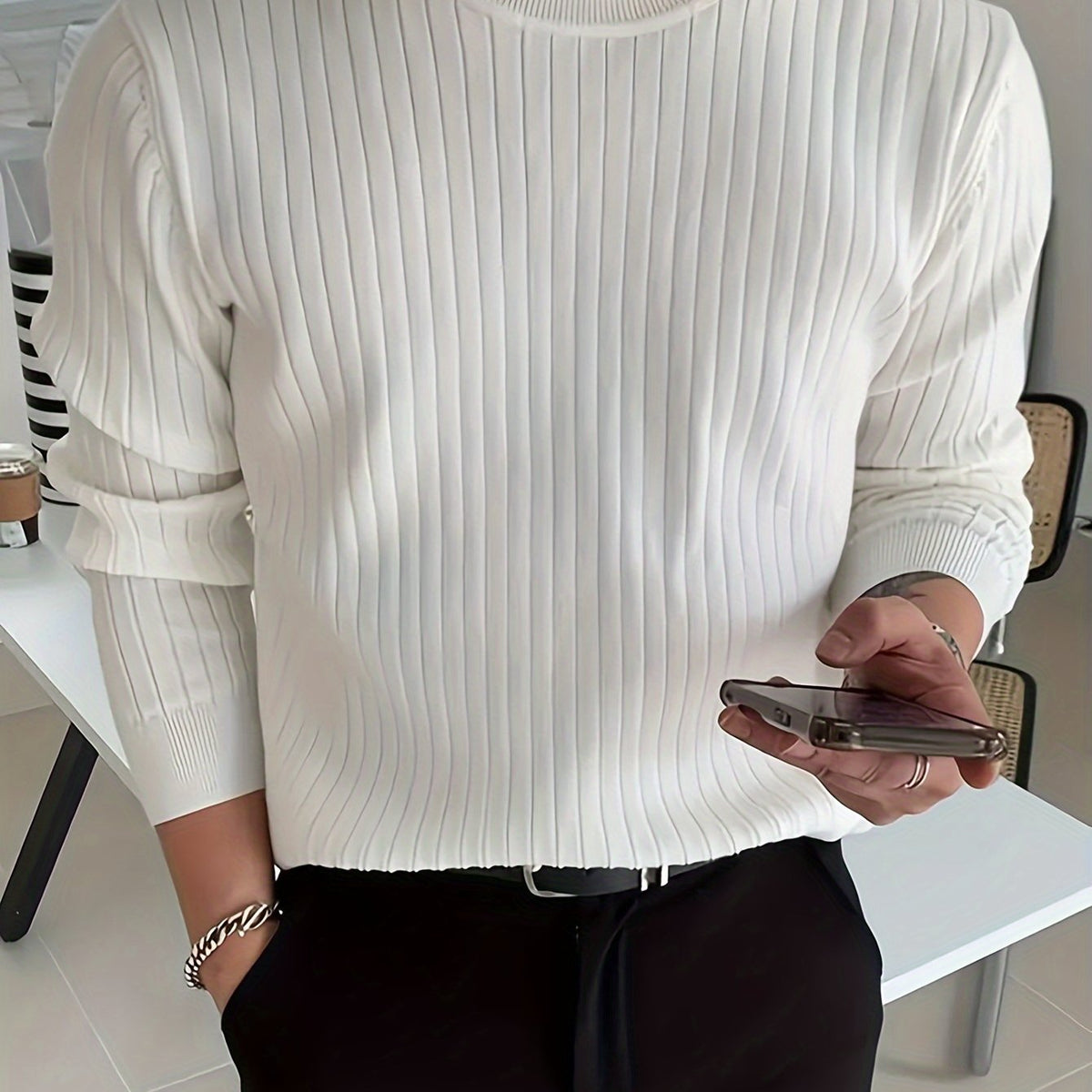 Pull homme maille col rond manches longues
