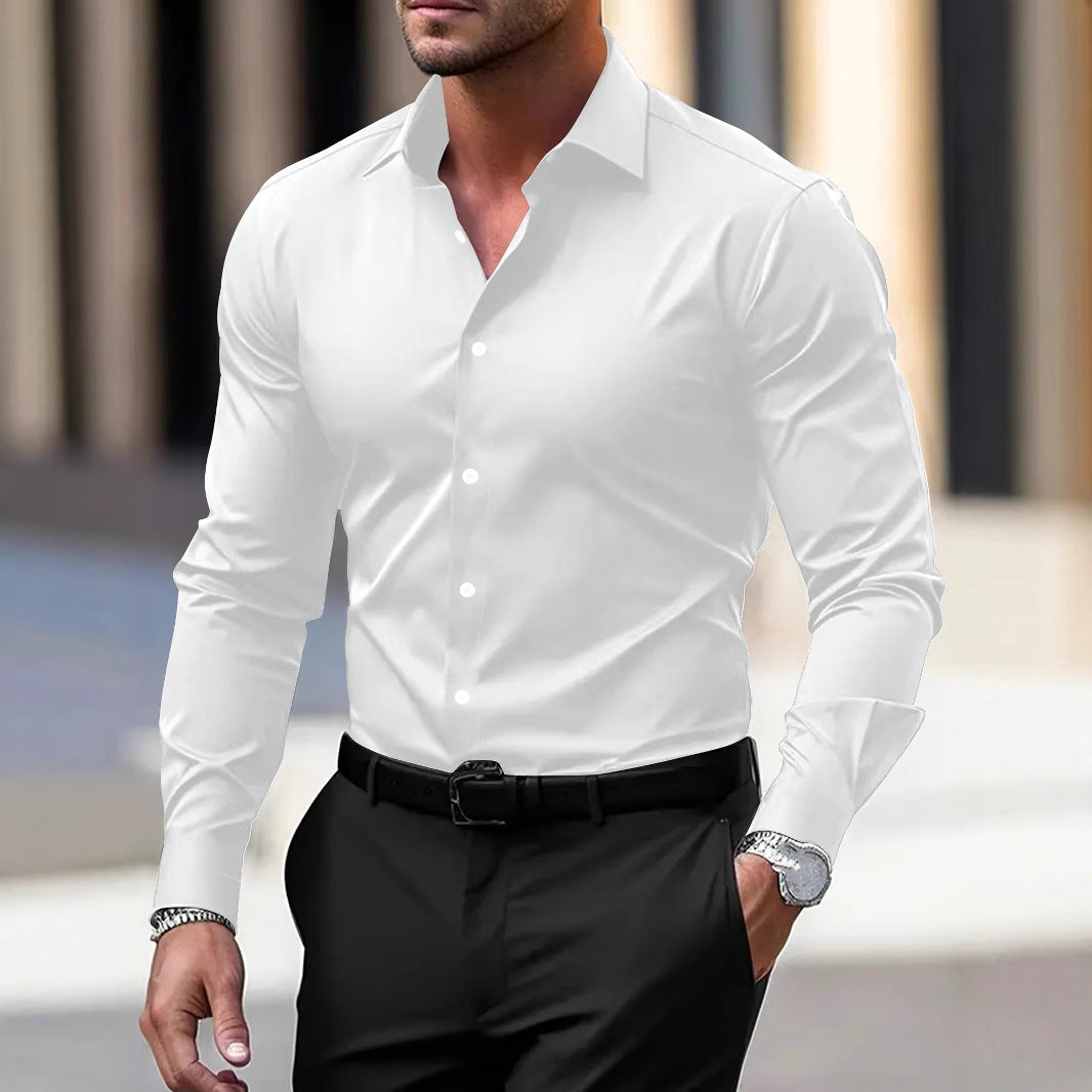 Chemise homme manches longues col velours — Blanc