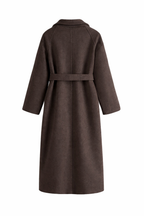 Manteau long femme coupe droite ceinturée, col à revers d'automne-hiver