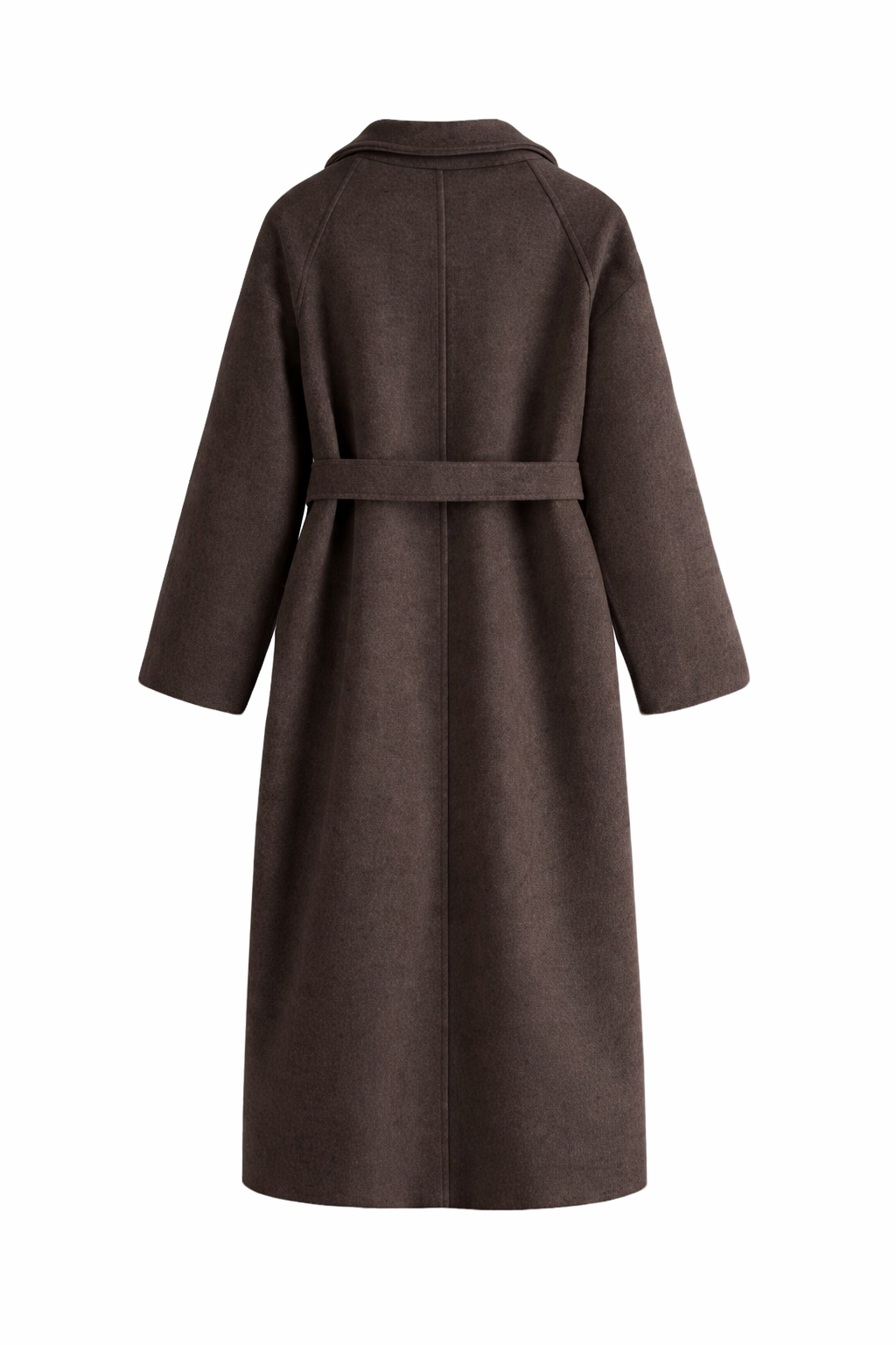 Manteau long femme coupe droite ceinturée, col à revers d'automne-hiver