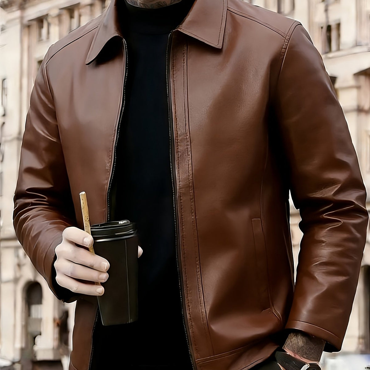 Veste homme classique zippée col rond ville — Marron