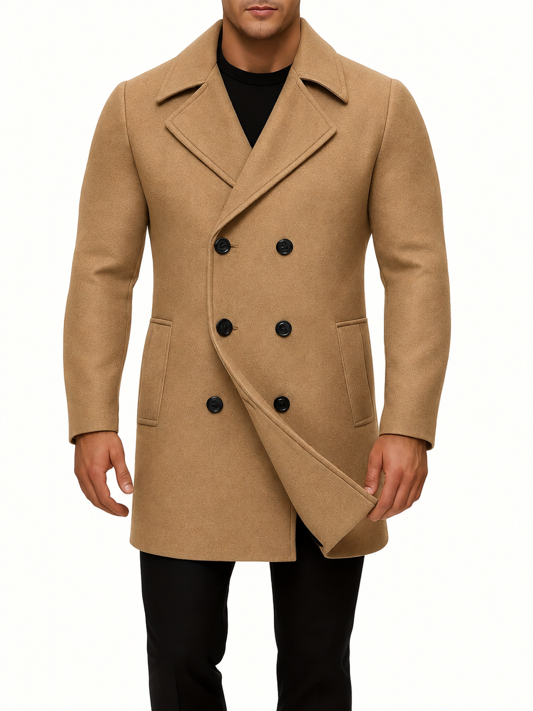 Manteau midi homme mi-saison col à revers