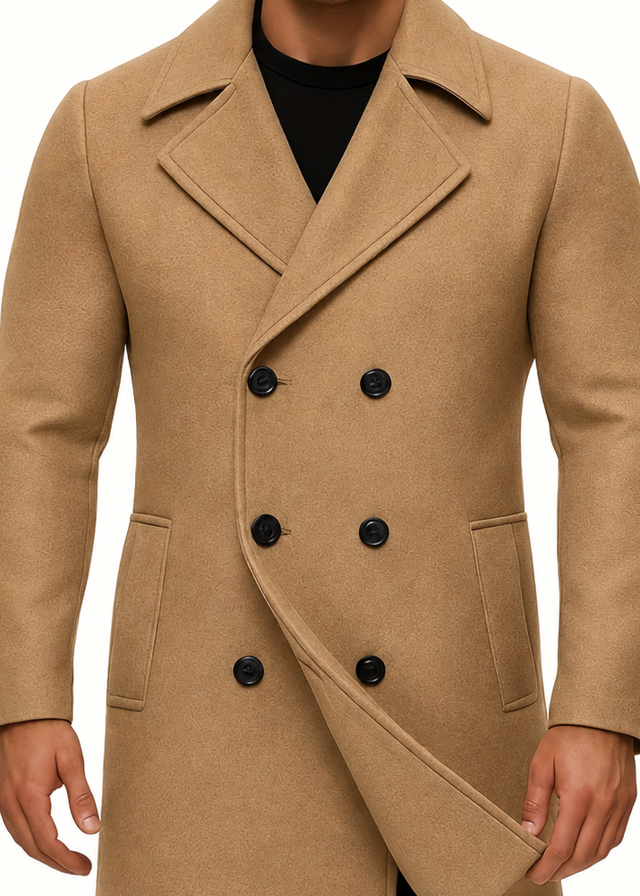 Manteau midi homme mi-saison col à revers — Marron