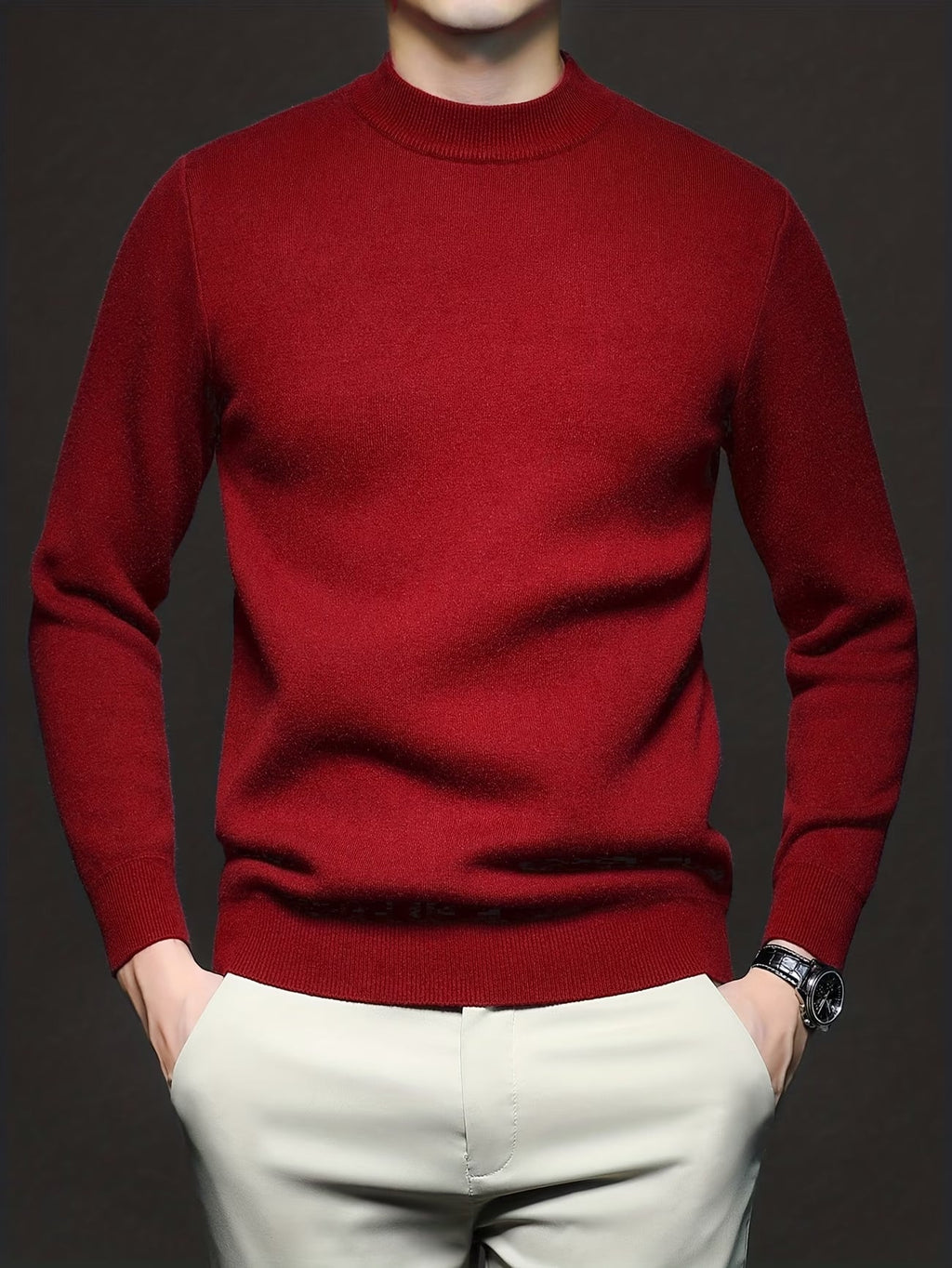 Pull à col roulé homme maille douce hiver — Rouge
