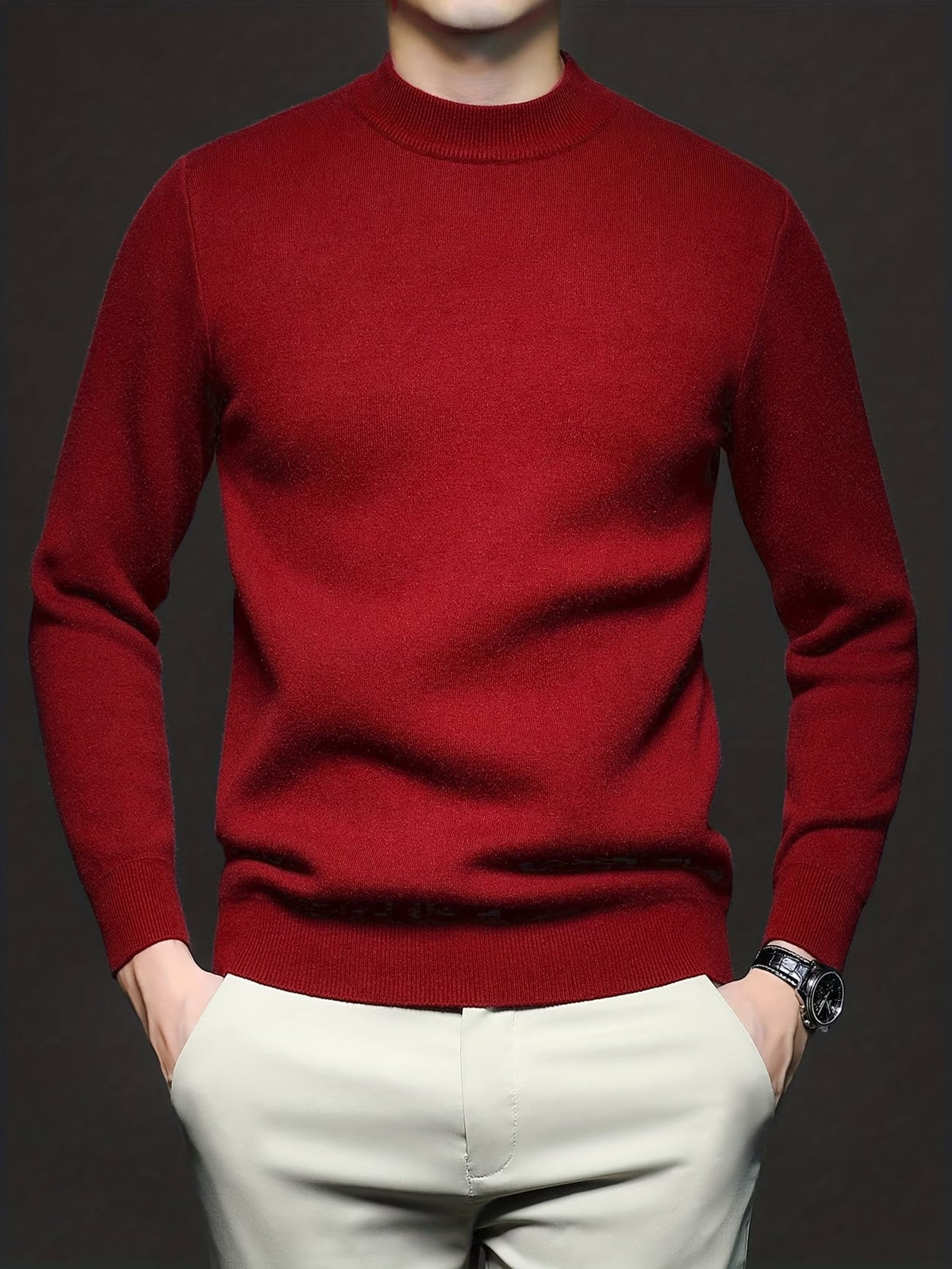 Pull à col roulé homme maille douce hiver — Rouge