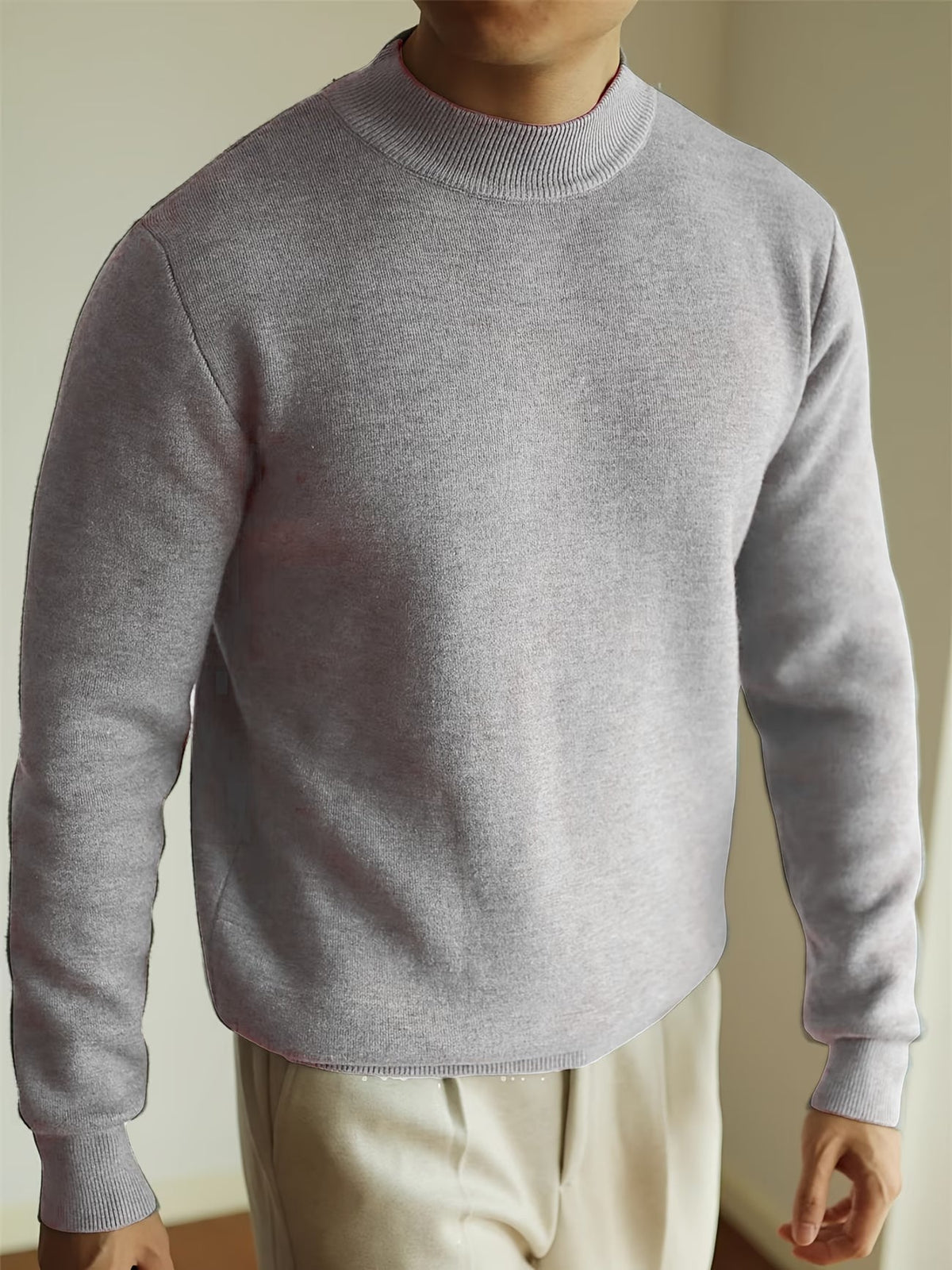 Pull à col roulé homme maille douce hiver — Gris marbré