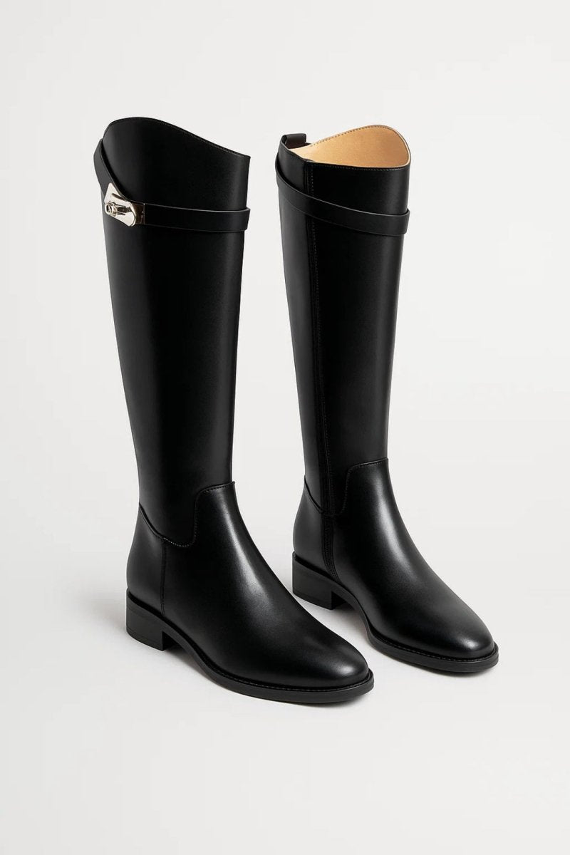 Bottes femme hautes élégantes silhouette fine — Noir