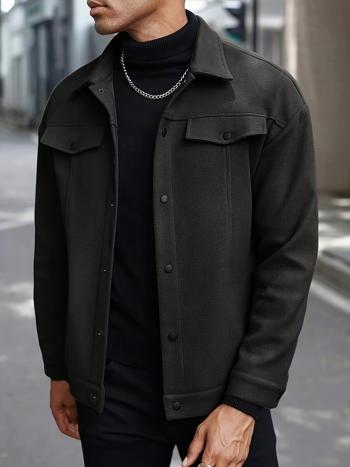 Veste homme col à revers boutons-pression — Noir