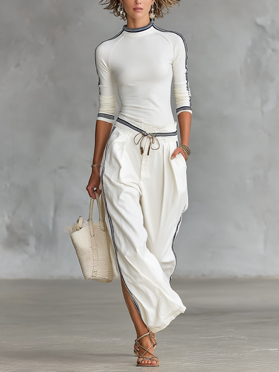 Ensemble femme t-shirt col montant et pantalon