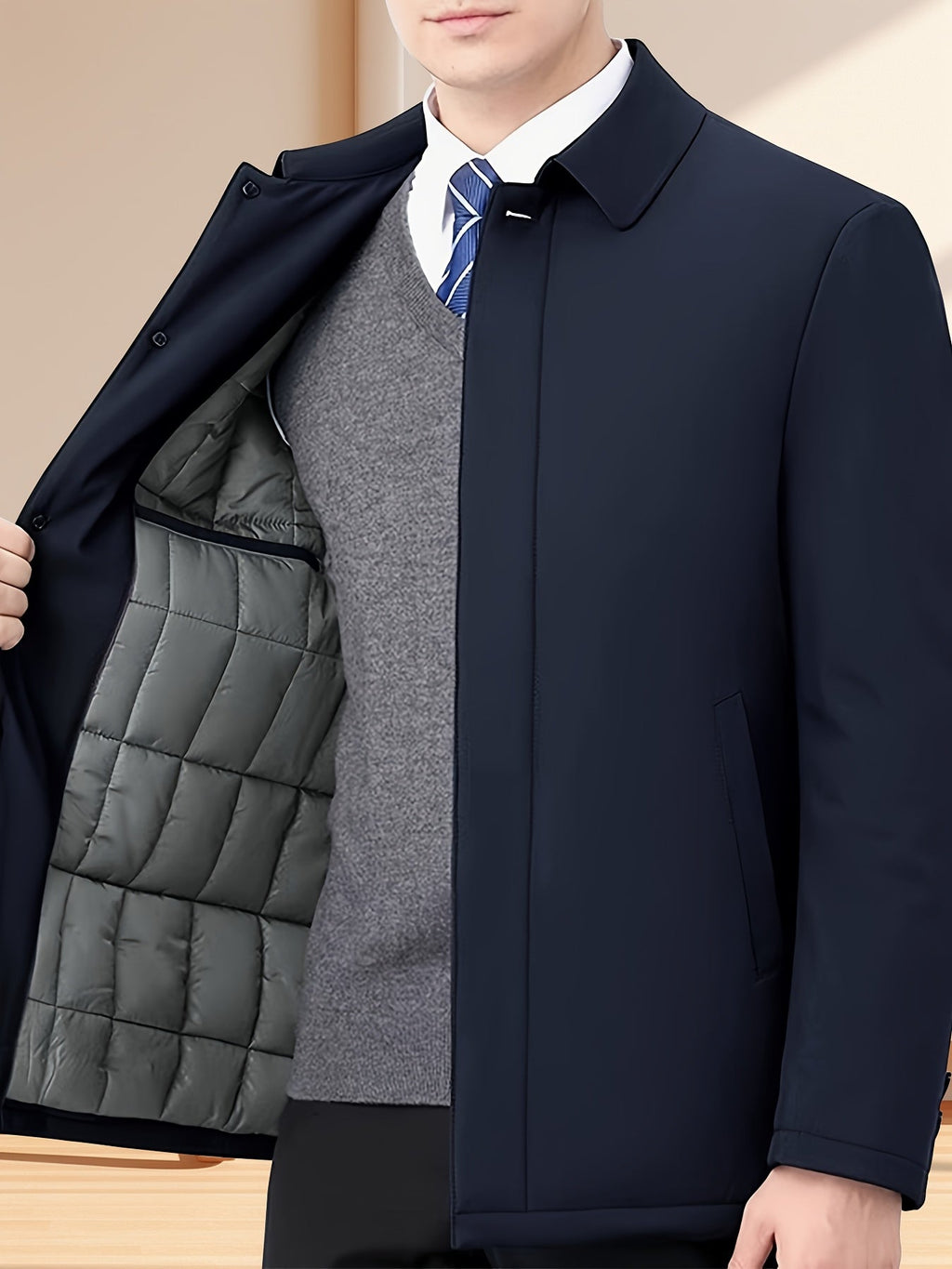 Veste homme hiver chaude col à revers zippée — Marine