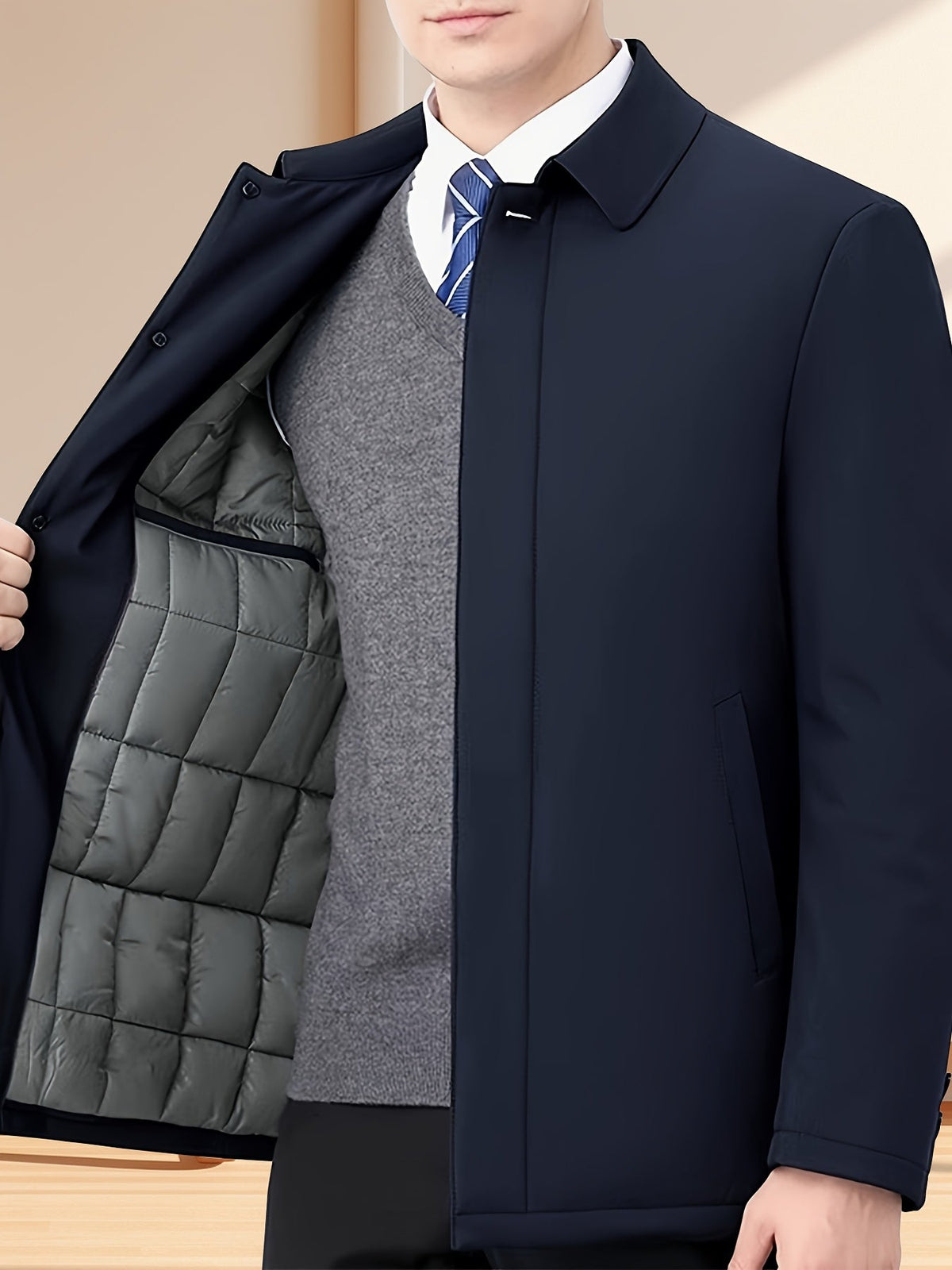 Veste homme hiver chaude col à revers zippée — Marine