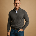 Pull homme zippé maille douce col montant — Gris