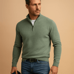 Pull homme zippé maille douce col montant — Vert