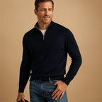 Pull homme zippé maille douce col montant — Noir