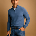 Pull homme zippé maille douce col montant — Bleu