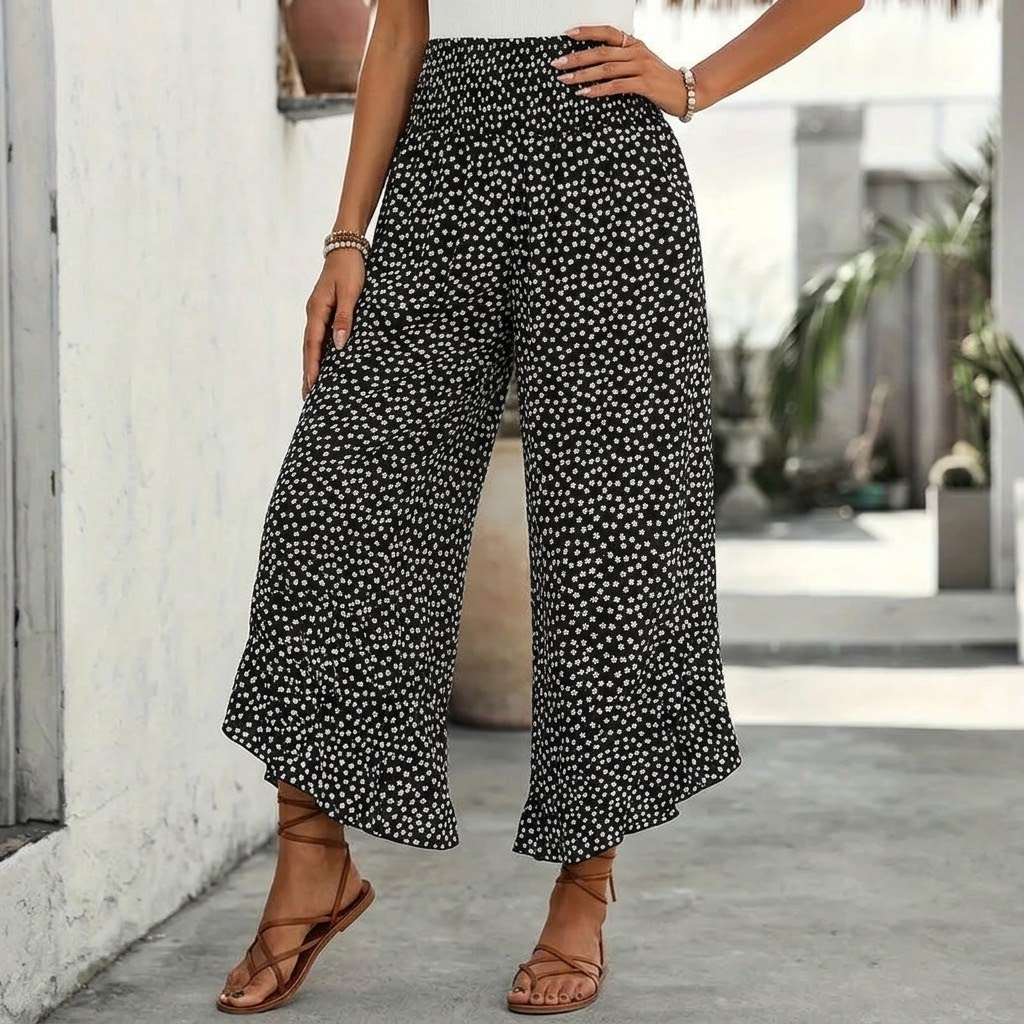 Velara | Pantalon Large Smocké à Volants