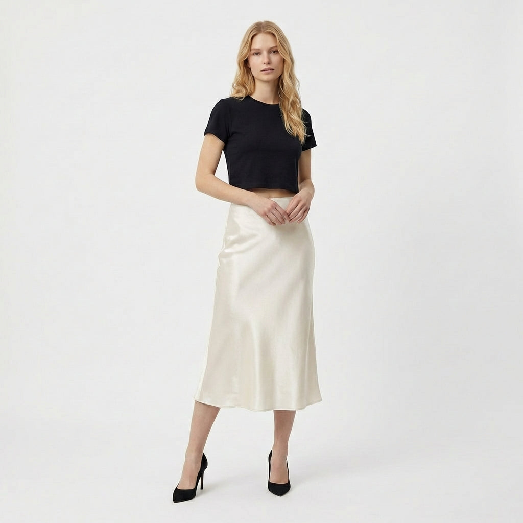 Rivaclo | Jupe midi en satin à taille haute pour femme
