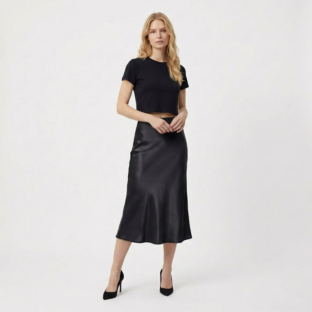 Rivaclo | Jupe midi en satin à taille haute pour femme