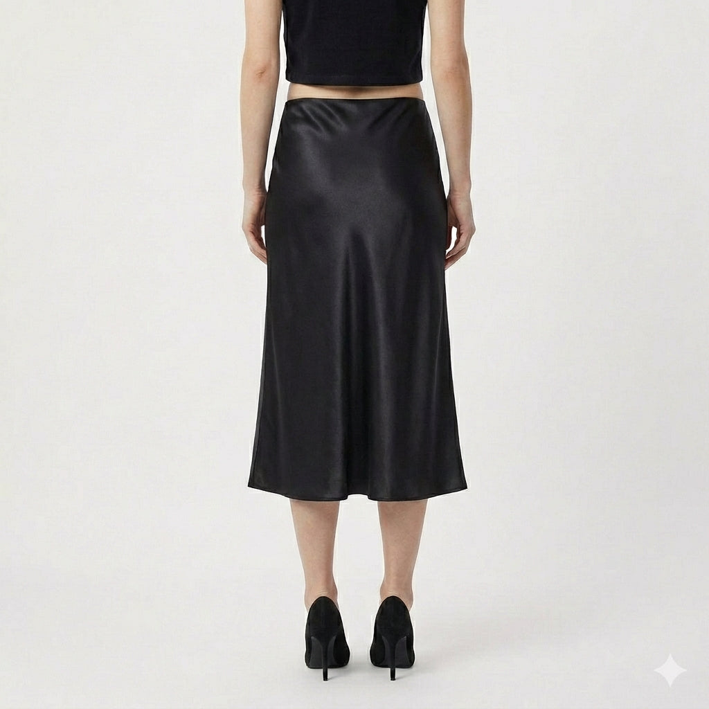 Rivaclo | Jupe midi en satin à taille haute pour femme