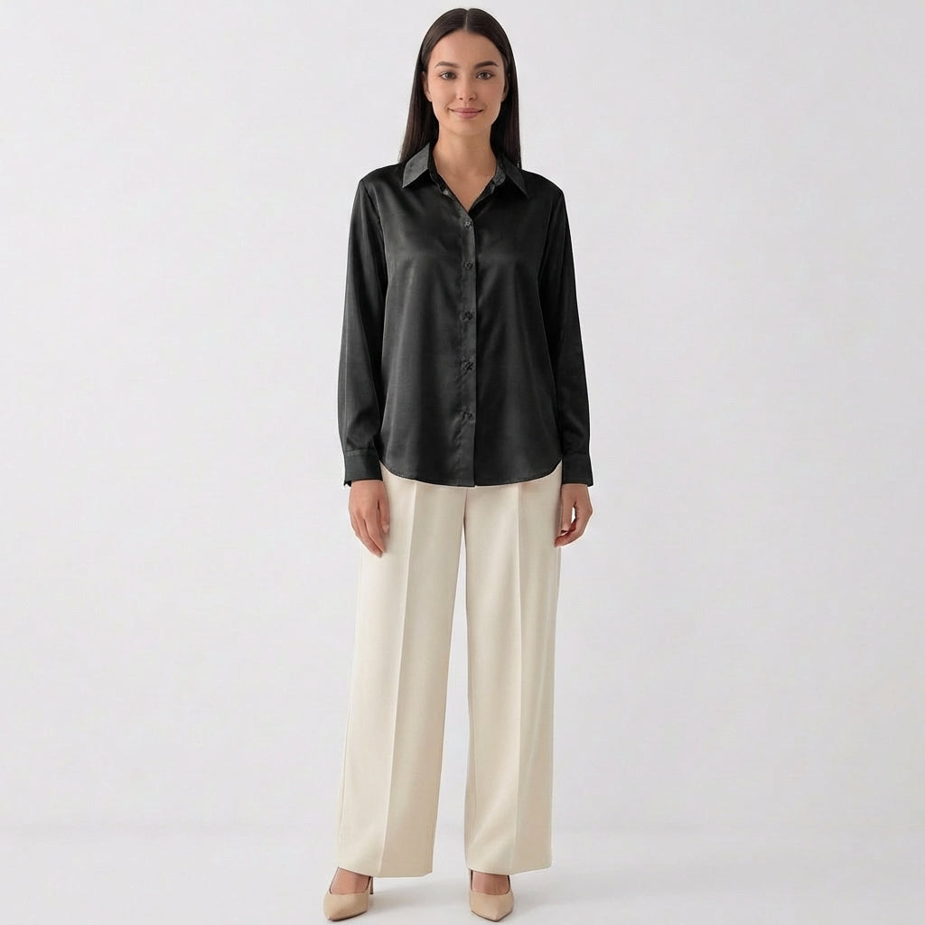 Rivaclo | Femme Chemise à Manches Longues à Col | Coupe Classique