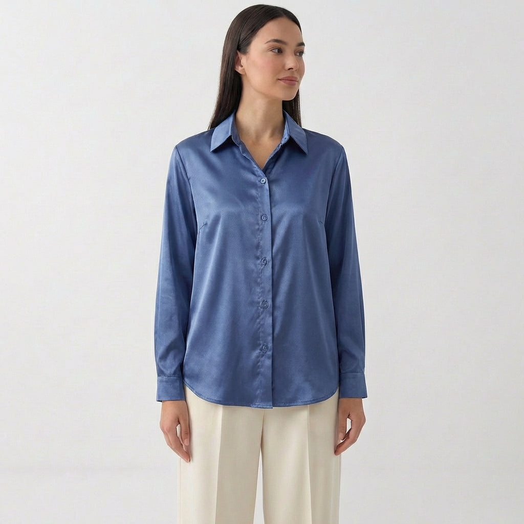 Rivaclo | Femme Chemise à Manches Longues à Col | Coupe Classique