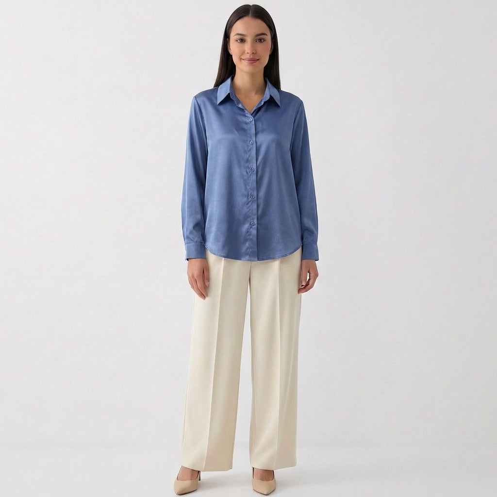 Rivaclo | Femme Chemise à Manches Longues à Col | Coupe Classique