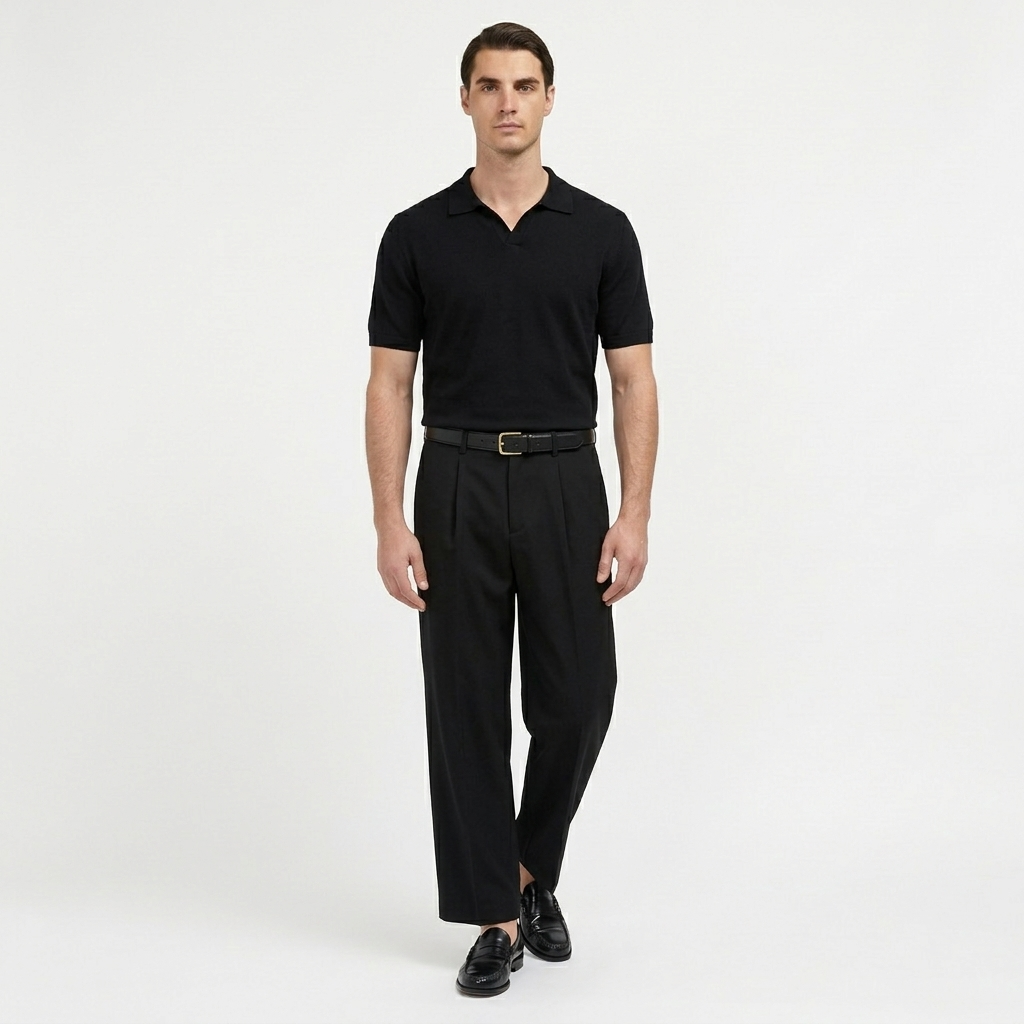 Rivaclo | Homme Pantalon Plissé à Jambe Droite | Coupe Ajustée