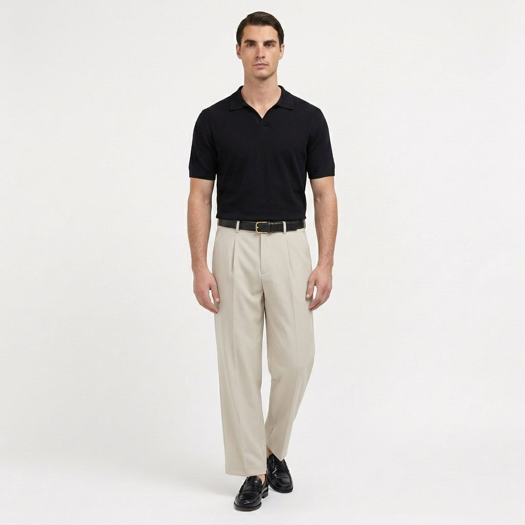 Rivaclo | Homme Pantalon Plissé à Jambe Droite | Coupe Ajustée