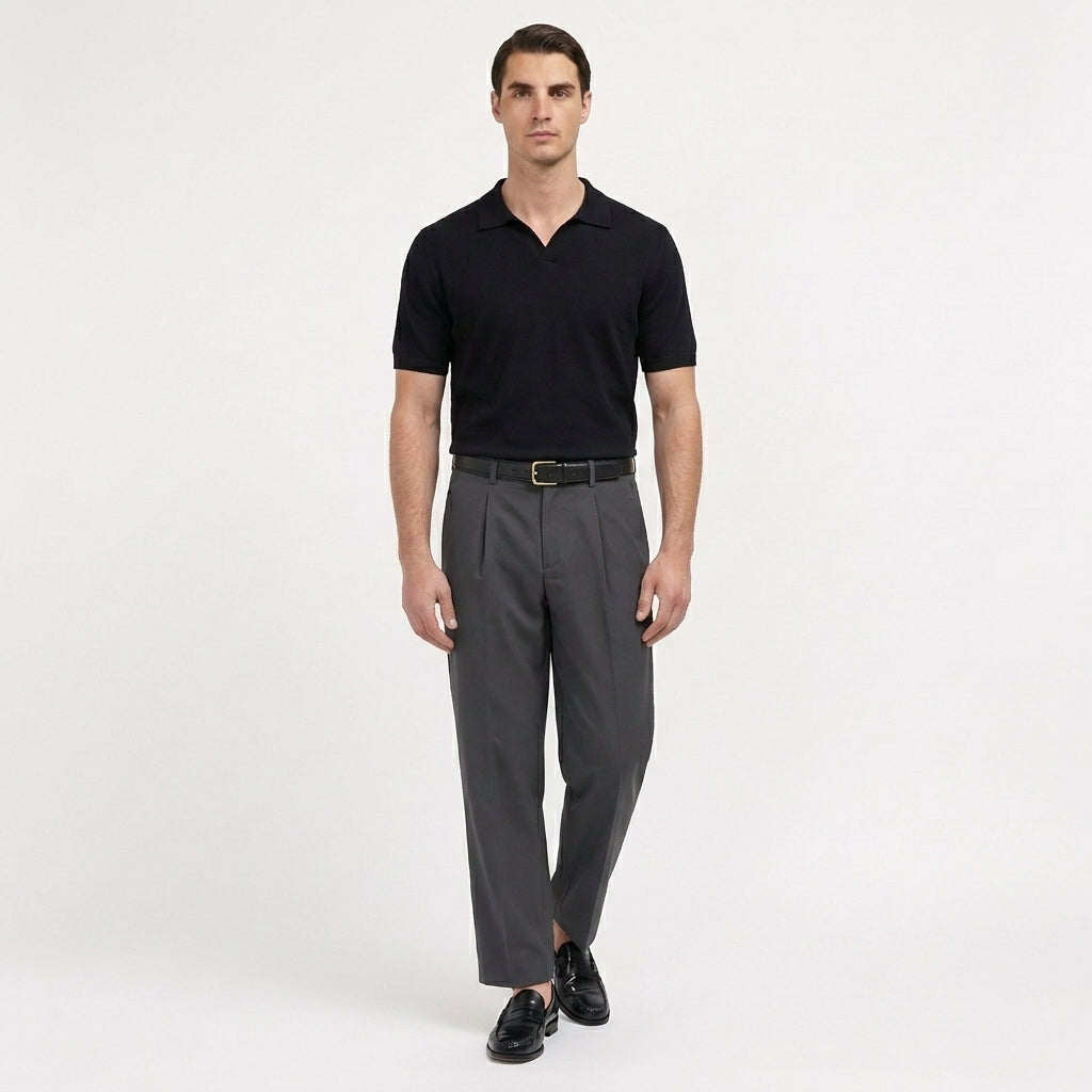 Rivaclo | Homme Pantalon Plissé à Jambe Droite | Coupe Ajustée