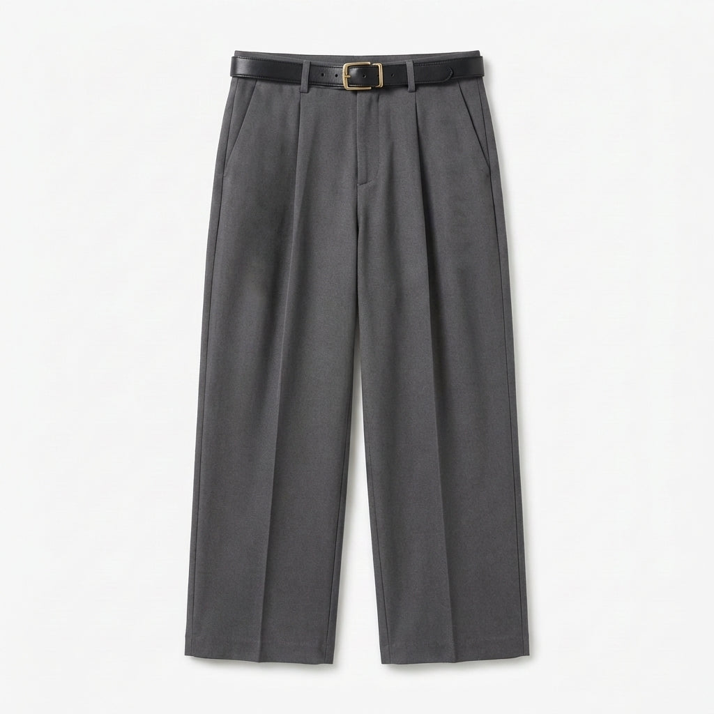 Rivaclo | Homme Pantalon Plissé à Jambe Droite | Coupe Ajustée