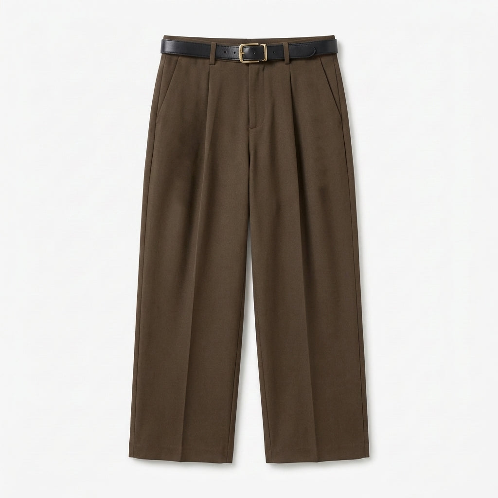 Rivaclo | Homme Pantalon Plissé à Jambe Droite | Coupe Ajustée