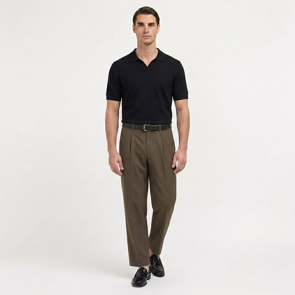 Rivaclo | Homme Pantalon Plissé à Jambe Droite | Coupe Ajustée