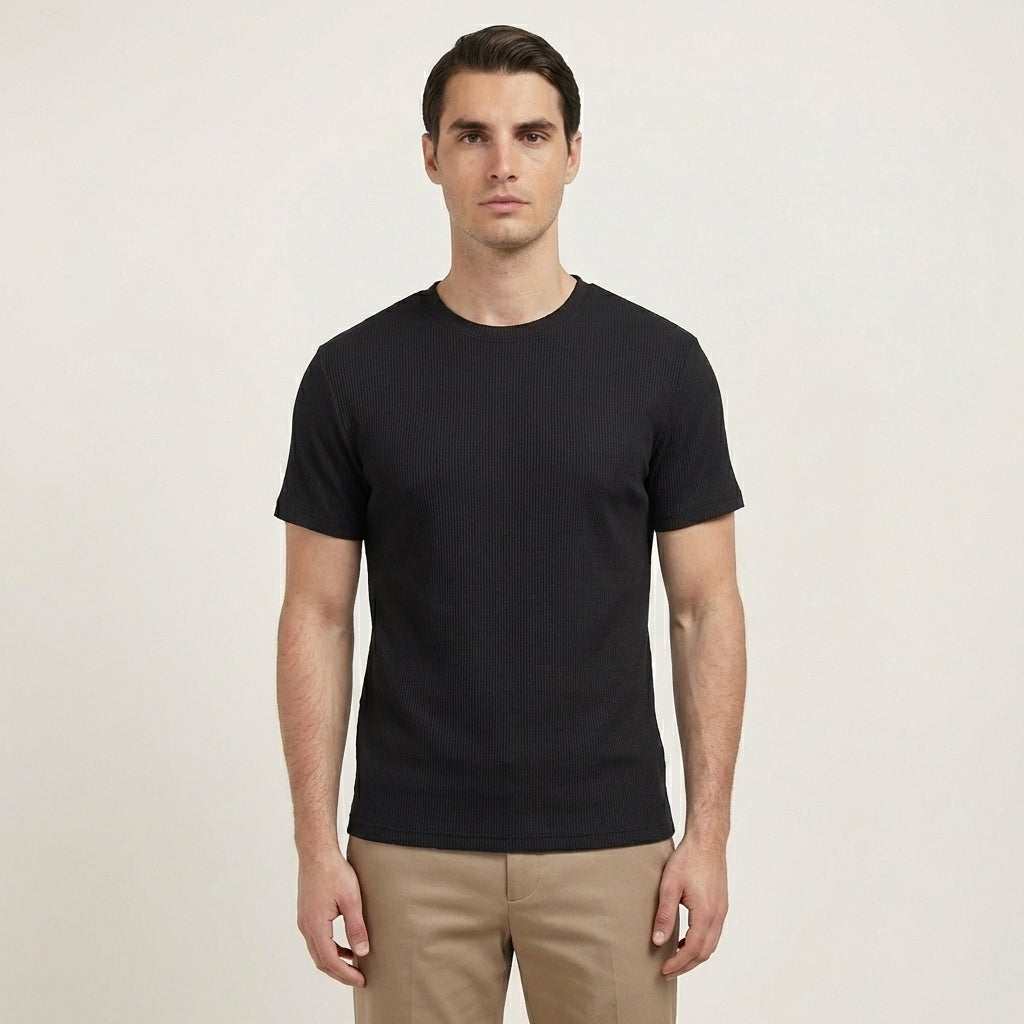 Rivaclo | Homme T-Shirt Côtelé à Manches Courtes | Coupe Moderne