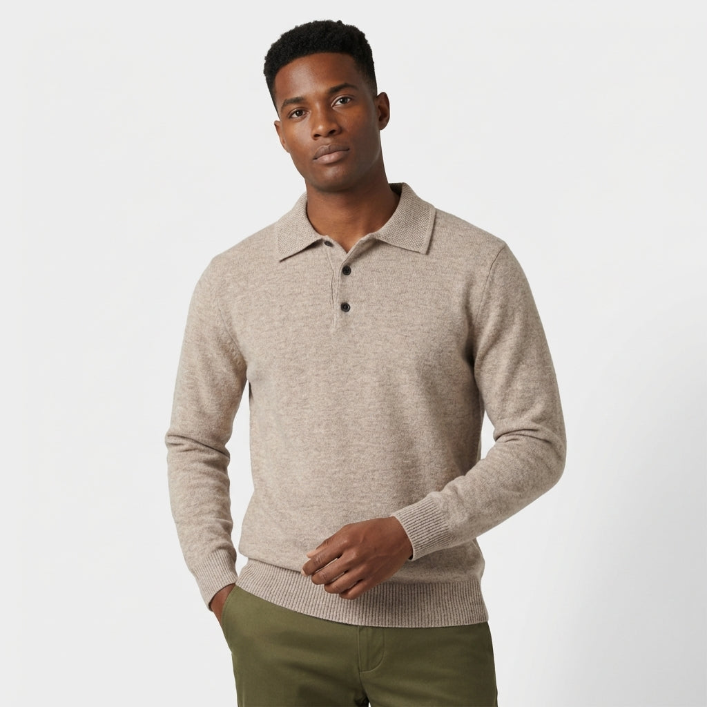 Rivaclo | Homme Pull Polo en Maille à Manches Longues à Col | Coupe Classique
