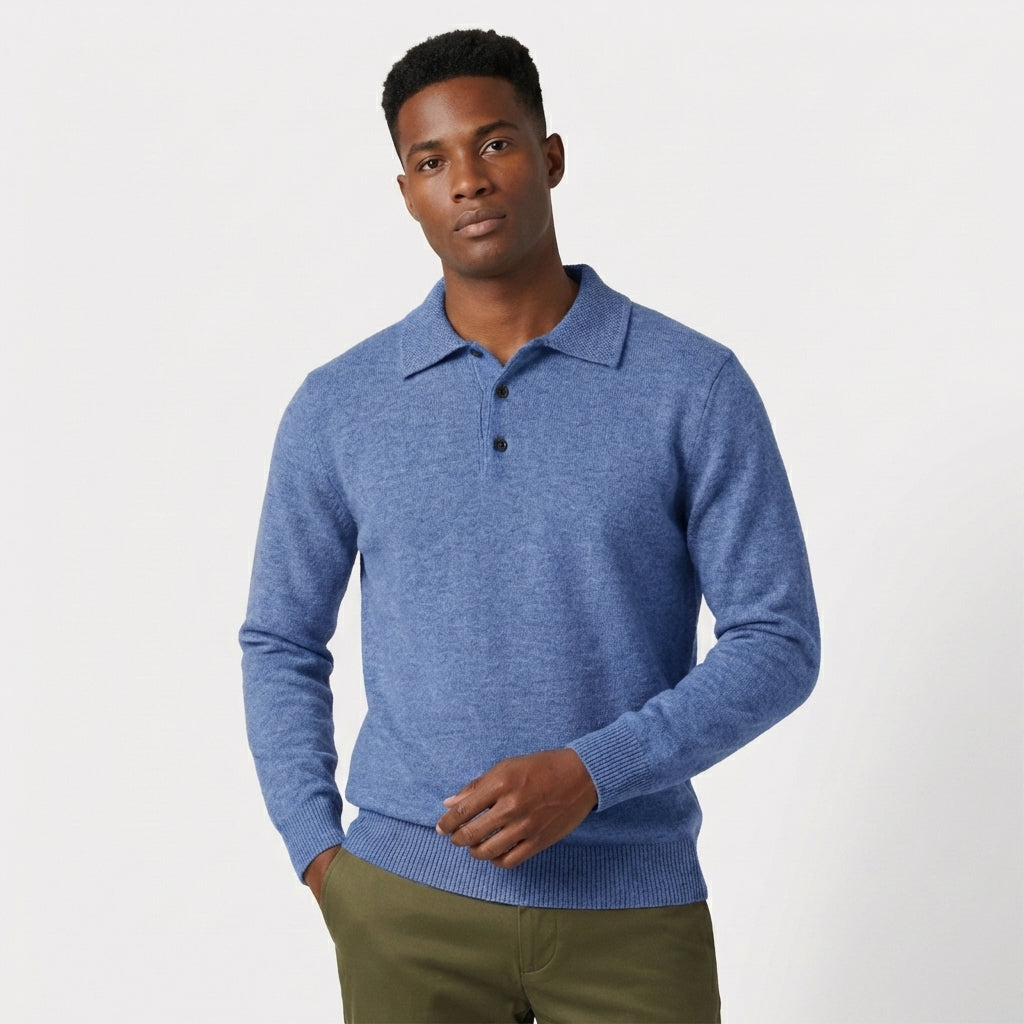 Rivaclo | Homme Pull Polo en Maille à Manches Longues à Col | Coupe Classique