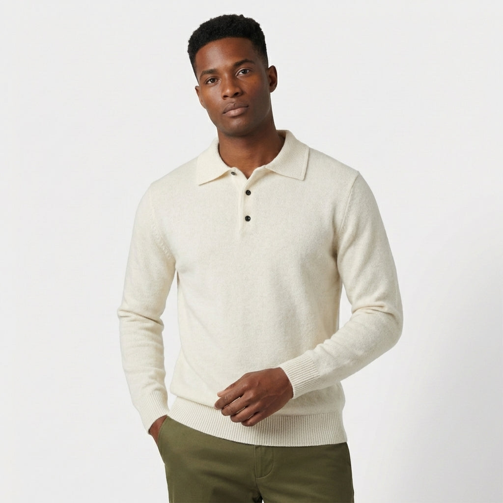 Rivaclo | Homme Pull Polo en Maille à Manches Longues à Col | Coupe Classique