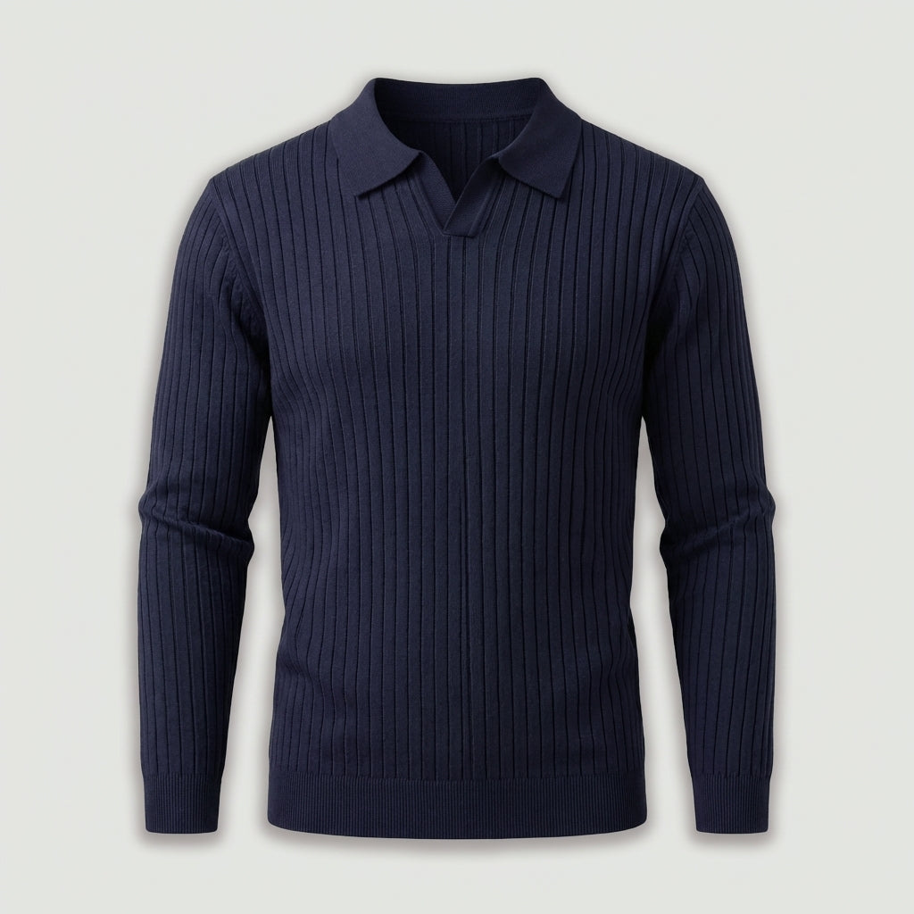 Rivaclo | Homme Polo en Maille Côtelée à Manches Longues | Coupe Ajustée