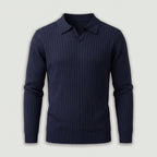 Rivaclo | Homme Polo en Maille Côtelée à Manches Longues | Coupe Ajustée