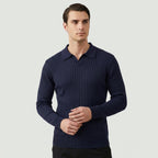 Rivaclo | Homme Polo en Maille Côtelée à Manches Longues | Coupe Ajustée