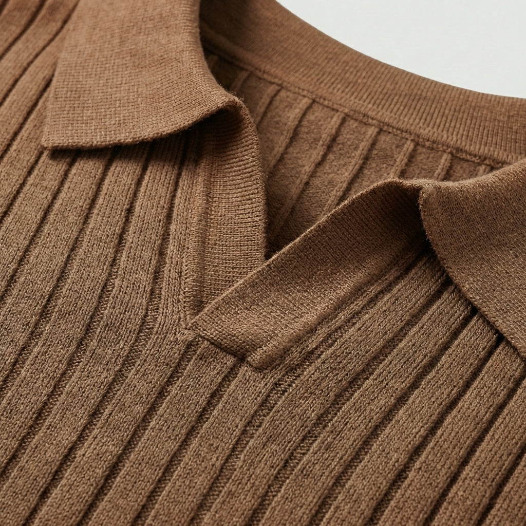 Rivaclo | Homme Polo en Maille Côtelée à Manches Longues | Coupe Ajustée