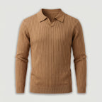 Rivaclo | Homme Polo en Maille Côtelée à Manches Longues | Coupe Ajustée