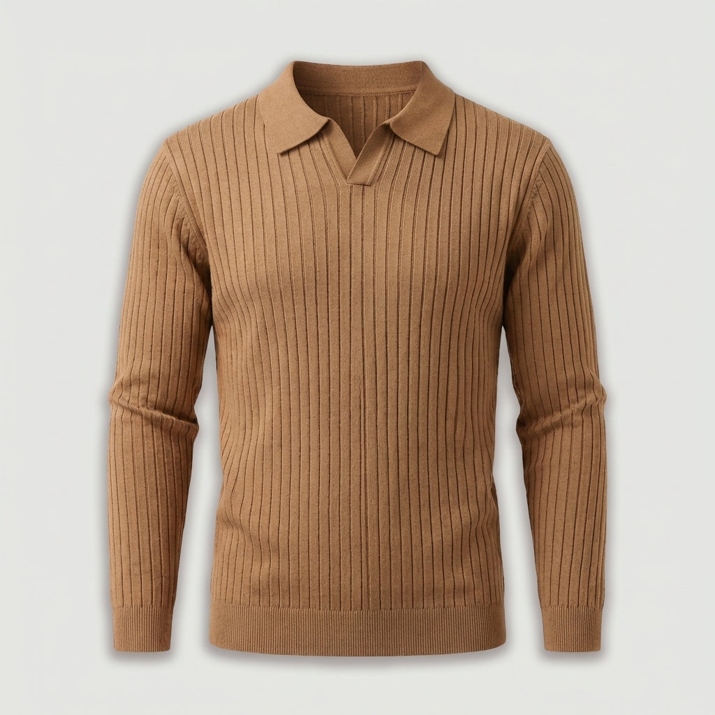 Rivaclo | Homme Polo en Maille Côtelée à Manches Longues | Coupe Ajustée