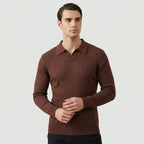 Rivaclo | Homme Polo en Maille Côtelée à Manches Longues | Coupe Ajustée