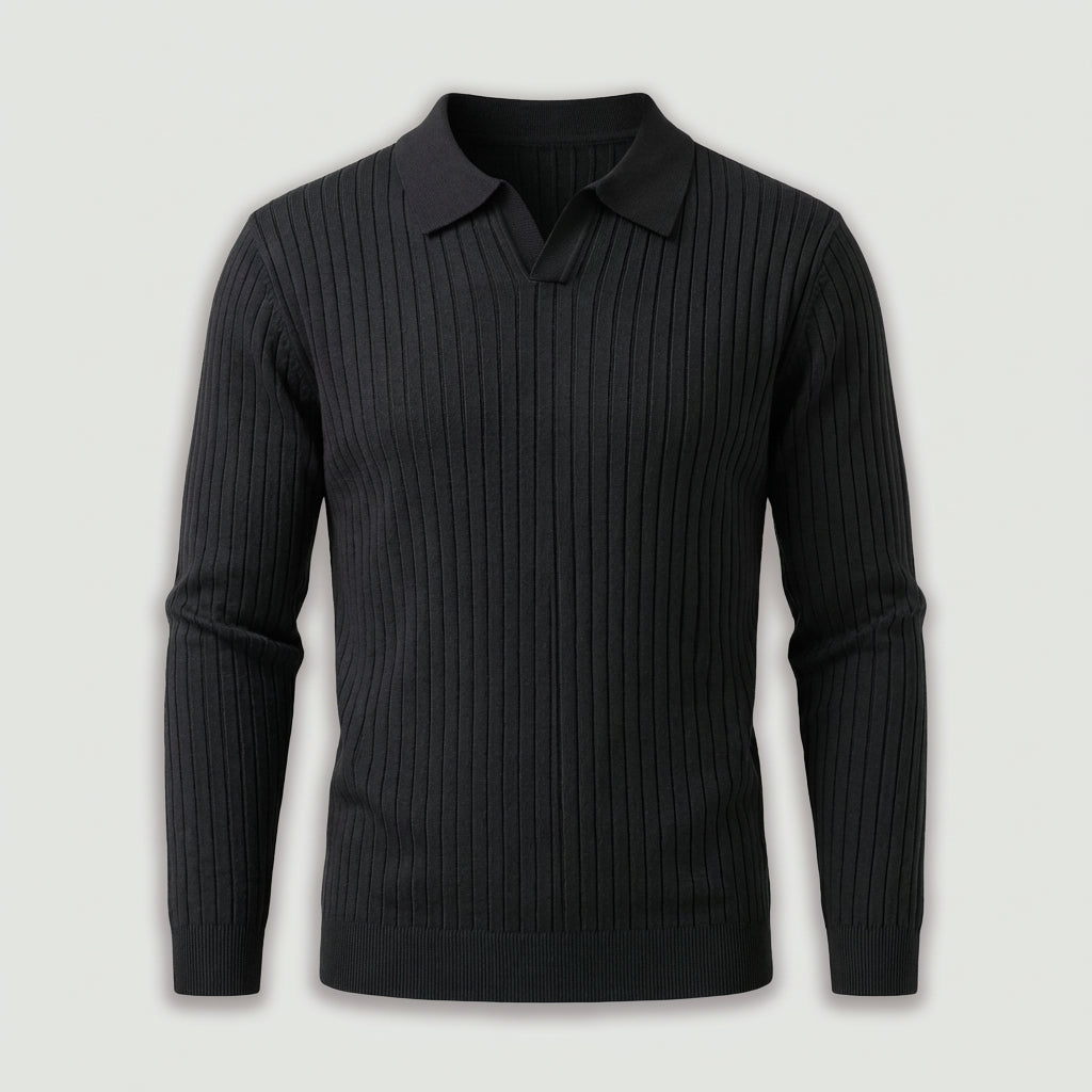 Rivaclo | Homme Polo en Maille Côtelée à Manches Longues | Coupe Ajustée