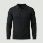 Rivaclo | Homme Polo en Maille Côtelée à Manches Longues | Coupe Ajustée